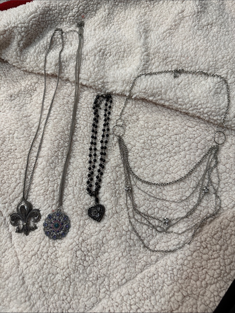Silver and Black Multi-Necklace Set - Layered Chains & Pendant Styles